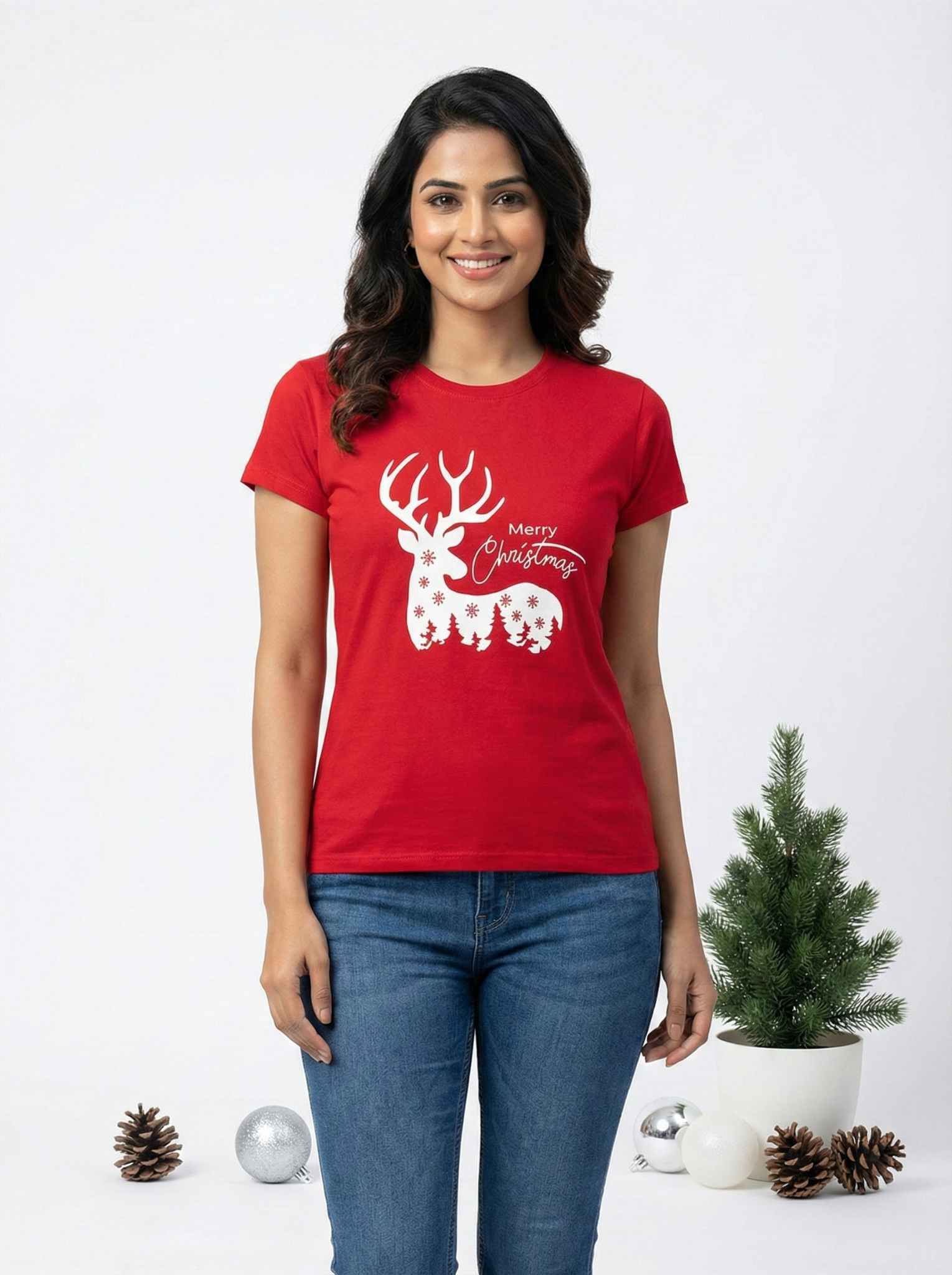Christmas Cheer Red Ladies T-Shirt
