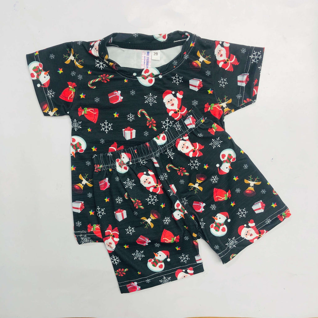 Cute Santa Print Kids Christmas Nikker Set