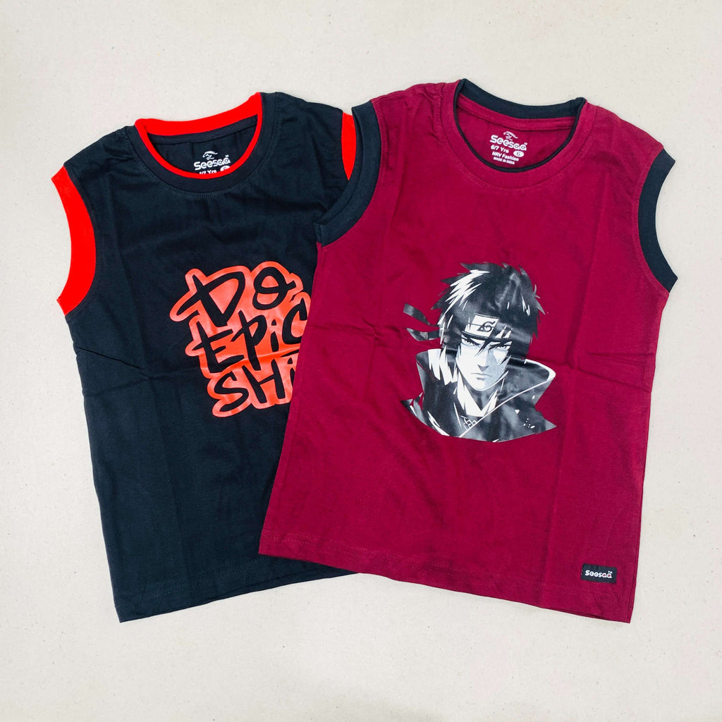 Seesaa sleeveless T-Shirt Combo Pack Of 2