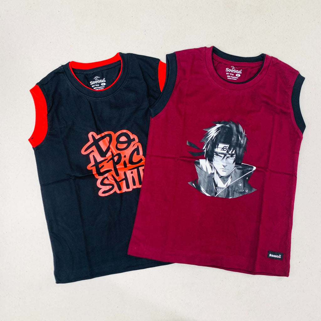 Seesaa sleeveless T-Shirt Combo Pack Of 2